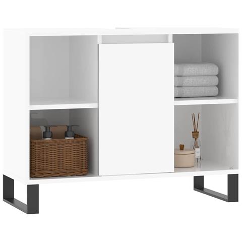 Armadietto Bagno Bianco Lucido 80x33x60cm In Legno Multistrato - Foto 10