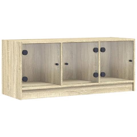 Mobile Porta Tv Con Ante In Vetro Rovere Sonoma 102x37x42 Cm - Foto 2