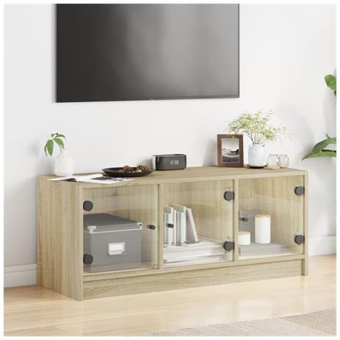 Mobile Porta Tv Con Ante In Vetro Rovere Sonoma 102x37x42 Cm - Foto 3
