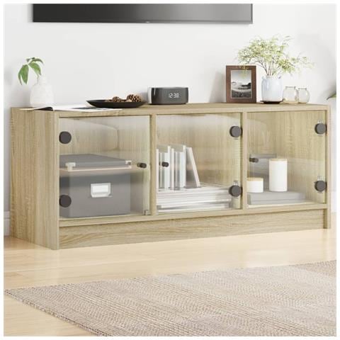 VIDAXL Mobile Porta Tv Con Ante In Vetro Rovere Sonoma 102x37x42 Cm