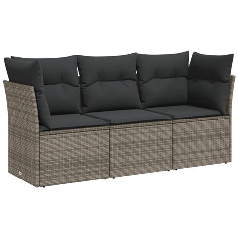 Set Divani Da Giardino 3 Pz Con Cuscini Grigio In Polyrattan - Foto 1