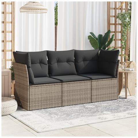 Set Divani Da Giardino 3 Pz Con Cuscini Grigio In Polyrattan - Foto 2