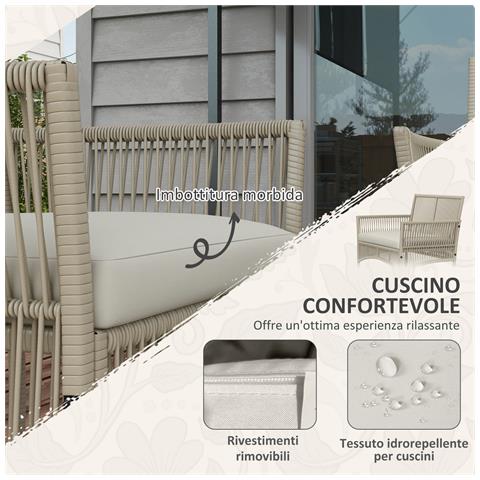 Set Da Giardino In Rattan Da 4 Pezzi Con 2 Poltroncine, Divano E Tavolino Da Caffè, Kaki E Nero - Foto 6