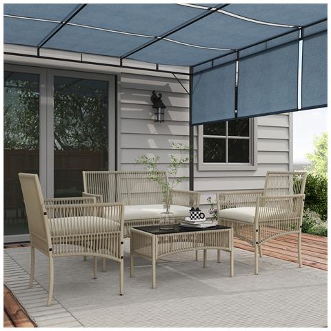 Set Da Giardino In Rattan Da 4 Pezzi Con 2 Poltroncine, Divano E Tavolino Da Caffè, Kaki E Nero - Foto 2