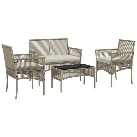 Set Da Giardino In Rattan Da 4 Pezzi Con 2 Poltroncine, Divano E Tavolino Da Caffè, Kaki E Nero - Foto 1