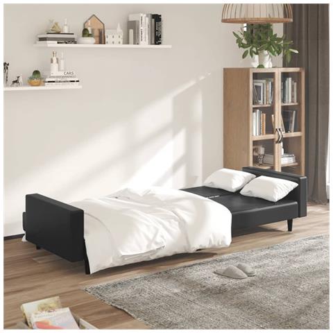 Divano Letto A 2 Posti Nero In Similpelle - Foto 2