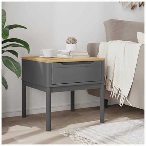 Tavolo per Lampada FLORO Grigio 55x55x54 cm Legno Massello Pino - Foto 3