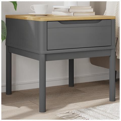 Tavolo per Lampada FLORO Grigio 55x55x54 cm Legno Massello Pino - Foto 1