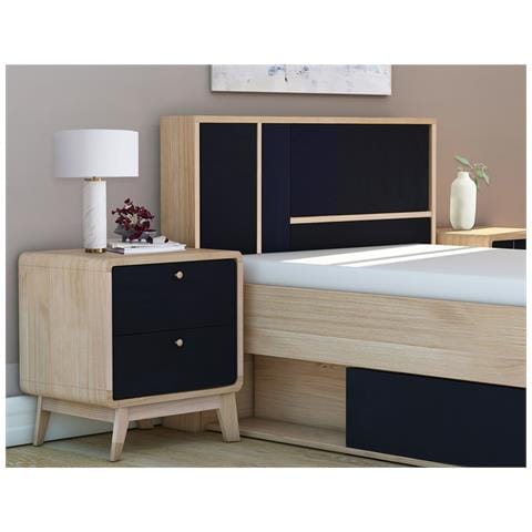 Cassie Comodino Con 2 Cassetti In Agglomerato Rovere E Nero - Foto 4