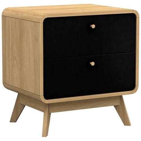 Cassie Comodino Con 2 Cassetti In Agglomerato Rovere E Nero - Foto 1