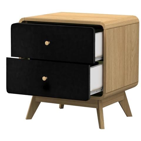 Cassie Comodino Con 2 Cassetti In Agglomerato Rovere E Nero - Foto 2