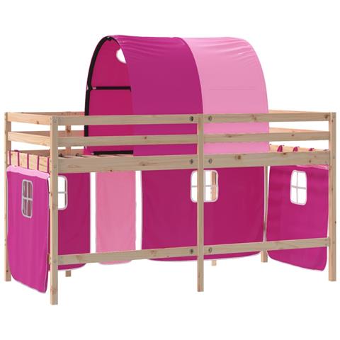 Letto a Soppalco con Tunnel Bambini Rosa 80x200cm Massello Pino - Foto 2