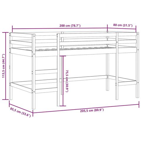 Letto a Soppalco con Tunnel Bambini Rosa 80x200cm Massello Pino - Foto 10