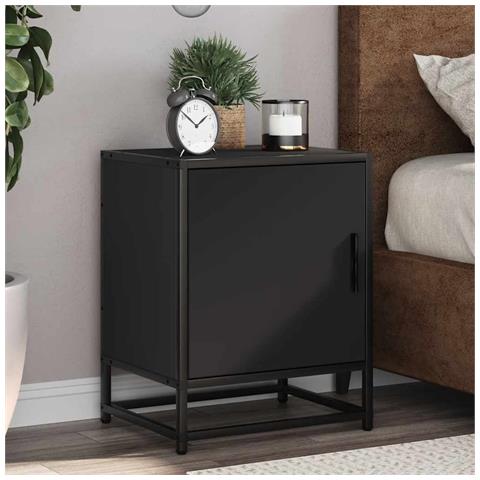 Comodino Nero 40x31x50 Cm Legno Multistrato E Metallo - Foto 1