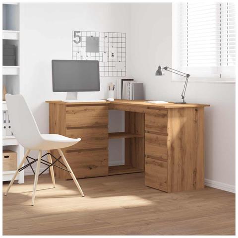 Scrivania Angolo Rovere Artigianale 145x100x76 Cm Truciolato - Foto 3