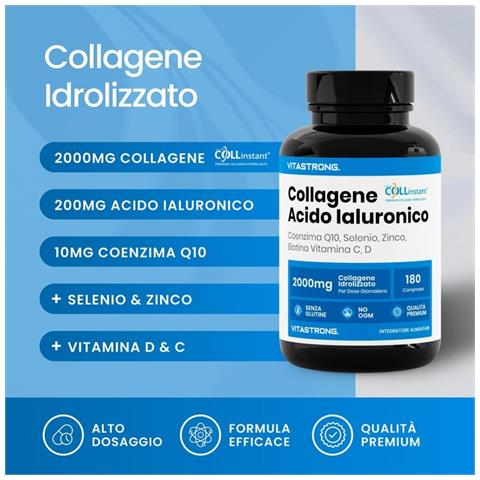 Collagene Idrolizzato 2000mg - Collinstant Collagene, Acido Ialuronico, Biotina, Coenzima Q10, Zinco, Vitamine C E D - Foto 2