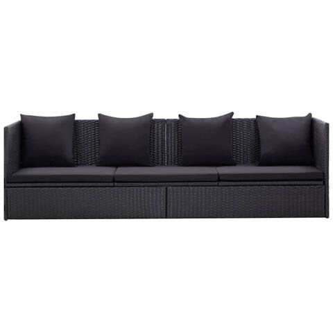 Lettino Da Giardino Con Cuscini In Polyrattan Nero - Foto 1