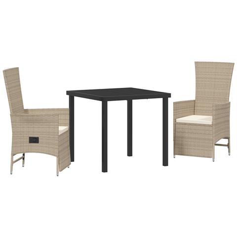 Set da Pranzo per Giardino con Cuscini Beige in Polyrattan - Foto 1