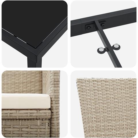 Set da Pranzo per Giardino con Cuscini Beige in Polyrattan - Foto 9