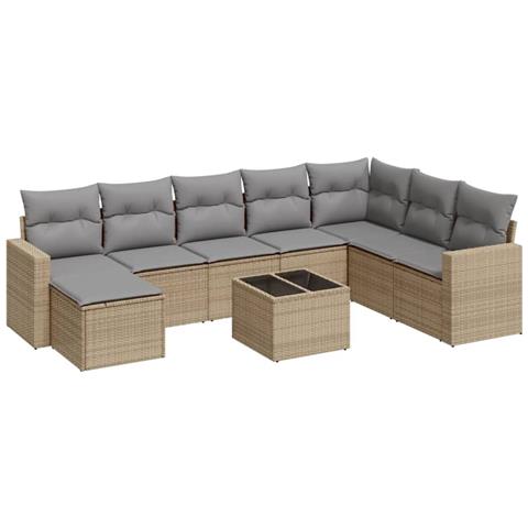 Set Divano da Giardino 9 pz con Cuscini Beige in Polyrattan - Foto 1