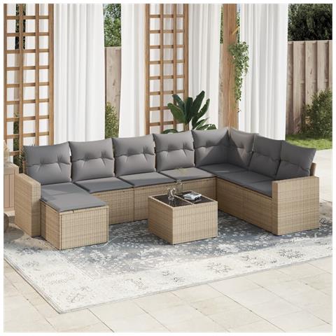 Set Divano da Giardino 9 pz con Cuscini Beige in Polyrattan - Foto 2