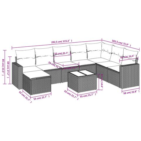 Set Divano da Giardino 9 pz con Cuscini Beige in Polyrattan - Foto 3