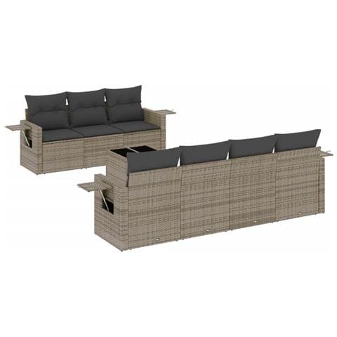 Set Divano da Giardino 8 pz con Cuscini Grigio in Polyrattan - Foto 1