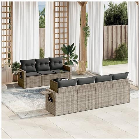 Set Divano da Giardino 8 pz con Cuscini Grigio in Polyrattan - Foto 2