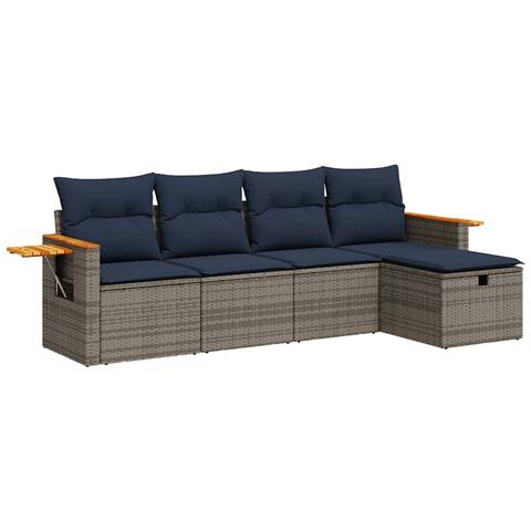 Set Divano da Giardino 5 pz con Cuscini Grigio in Polyrattan - Foto 1