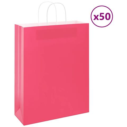 Sacchetti di Carta 50 pz con Manici Rosa 32x12x42 cm - Foto 1