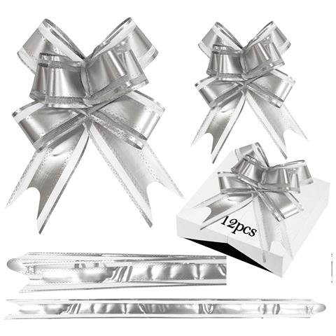 Set Di 12 Fiocchi Regalo Due Misure Decorazione Regali Argento - Foto 1