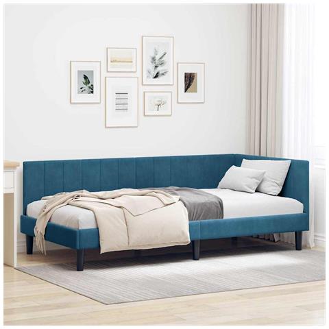 Cornice del letto ad angolo Blu 90 x 190 cm Velluto - Foto 2