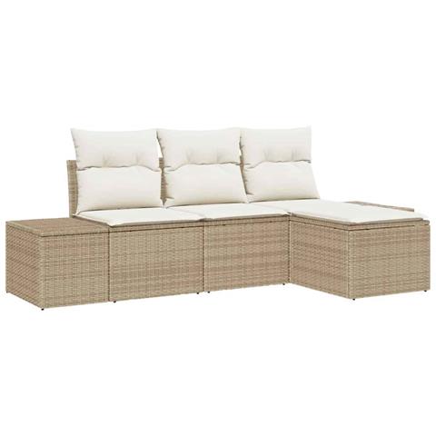 Set Divano da Giardino con cuscino 4 pcs Beige e Crema - Foto 1
