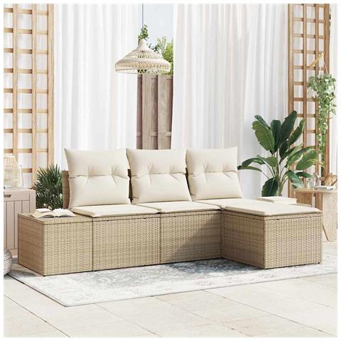 Set Divano da Giardino con cuscino 4 pcs Beige e Crema - Foto 2