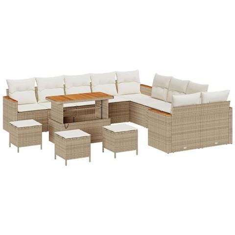 Set Divano da Giardino con cuscino 14 pcs Beige Poly Rattan - Foto 1