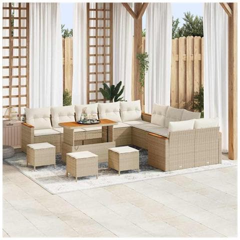 Set Divano da Giardino con cuscino 14 pcs Beige Poly Rattan - Foto 2