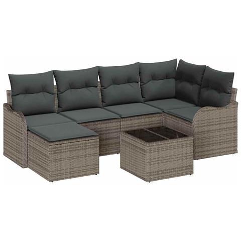 Set Divano da Giardino con cuscino 7 pcs Grigio Poly Rattan - Foto 1