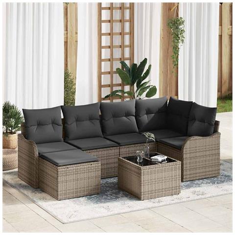 Set Divano da Giardino con cuscino 7 pcs Grigio Poly Rattan - Foto 2