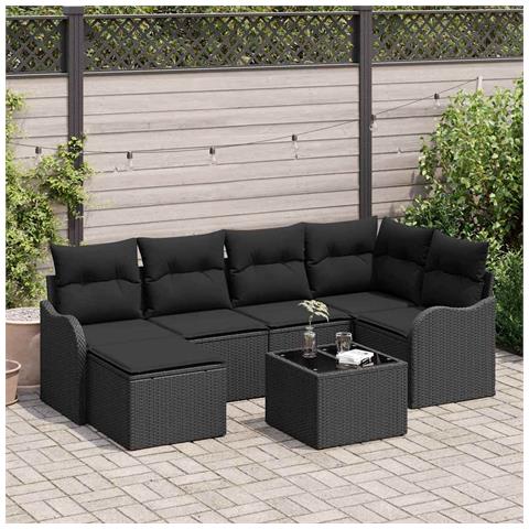 Set Divano da Giardino con cuscino 7 pcs Nero Poly Rattan - Foto 2