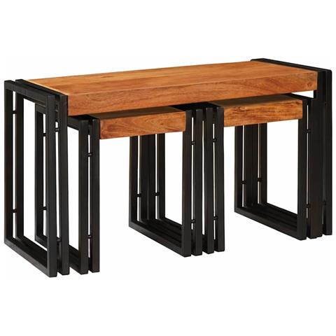 Tavoli da Fine 3 pcs Marrone e nero Legno massello di acacia - Foto 1