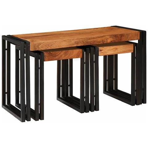 Tavoli da Fine 3 pcs Marrone e nero Legno massello di acacia - Foto 2