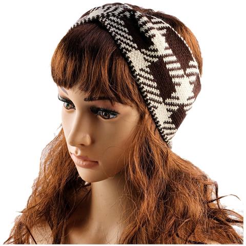 Fascia Per Capelli A Nodo Scozzese In Acrilico - Elastica Per Yoga E Sport, Scaldorecchie Brown+beige - Foto 5