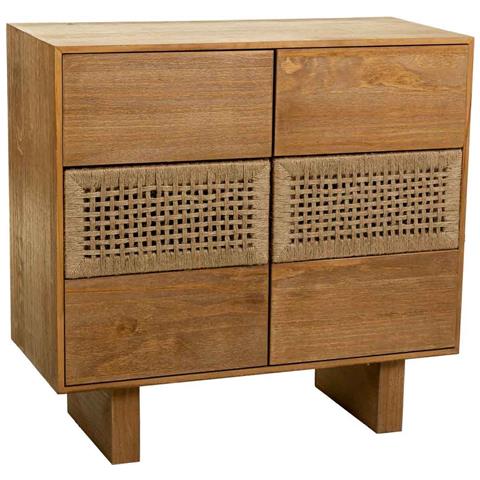 Cassettiera In Legno E Corda Intrecciata Marrone 80x36x75h - Foto 1