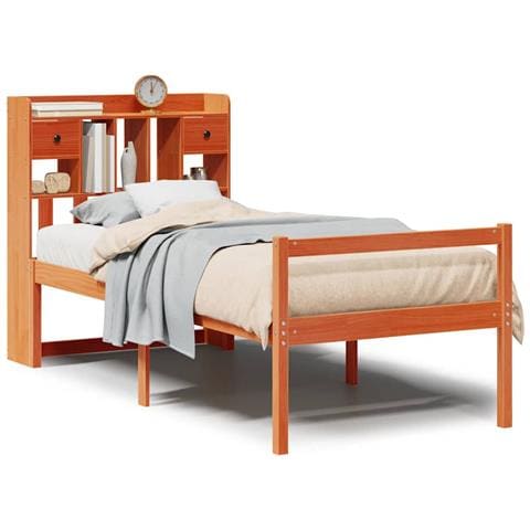 Letto Libreria senza Materasso Marrone Cera 75x190 cm in Pino - Foto 1