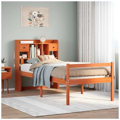 Letto Libreria senza Materasso Marrone Cera 75x190 cm in Pino - Foto 2