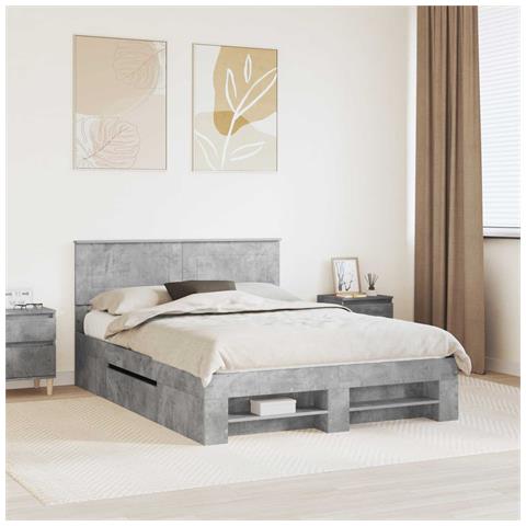 Struttura del letto con testiera Grigio cemento 160 x 200 cm - Foto 2