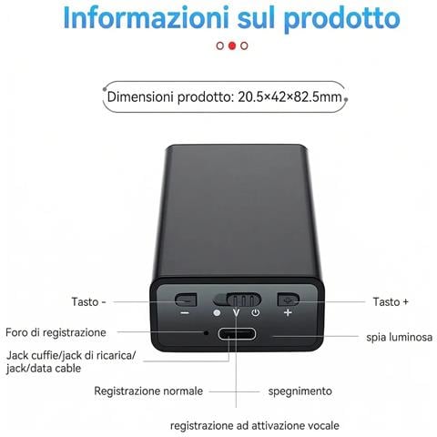 King Spy Voice F65va - Registratore Vocale Spy 37 Giorni Di Batteria Digitale Professionale Con Attivazione Vocale Vox E Cancellazione Del Rumore Piccolo Dotato Di Microfono Molto Sensibile - Foto 2