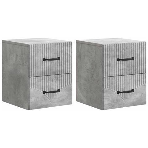 Mobiletto da notte a muro con cassetto 2 pcs Grigio Cemento - Foto 1