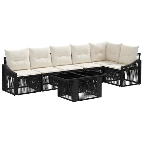 Set Divano da Giardino 7 pz Nero e Bianco Crema polyrattan - Foto 1