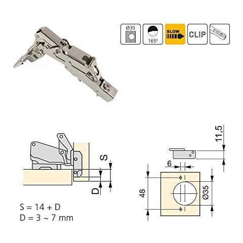 1015207 Kit Cerniera Collo Dritto Con Scodellino Ø35mm 165chiusura Soft E Basetta Euro Con Regolazione Eccentrica, Set Di 2 - Foto 3